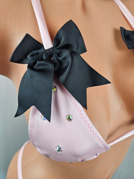 Rhinestone Thong Bikini w/ Bows