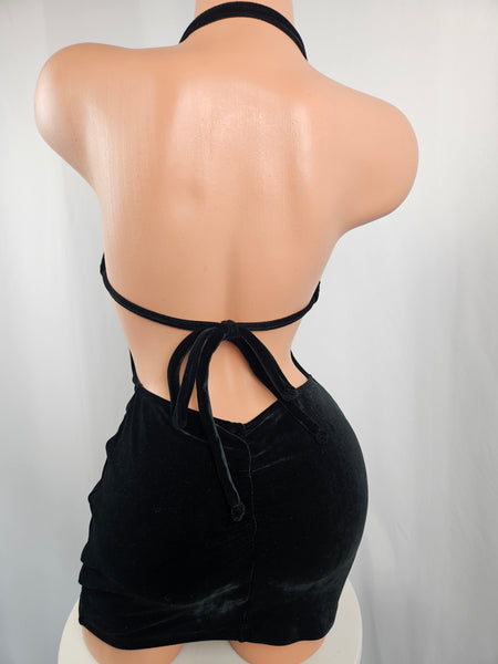 Black Velvet Mini Dress w/ Rhinestone Accents