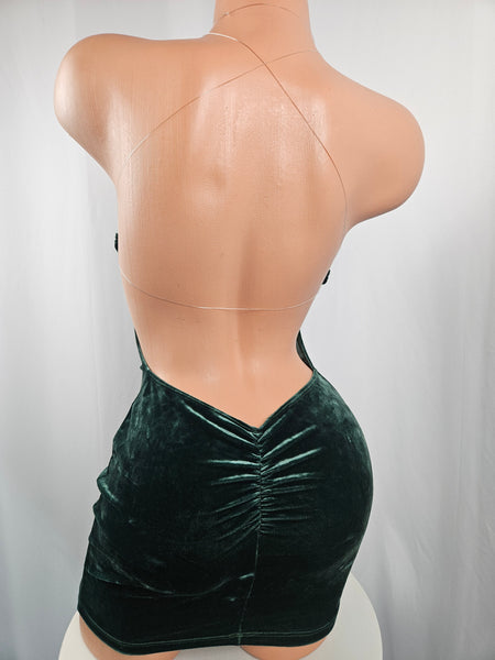 Green Velvet String Back Mini Dress