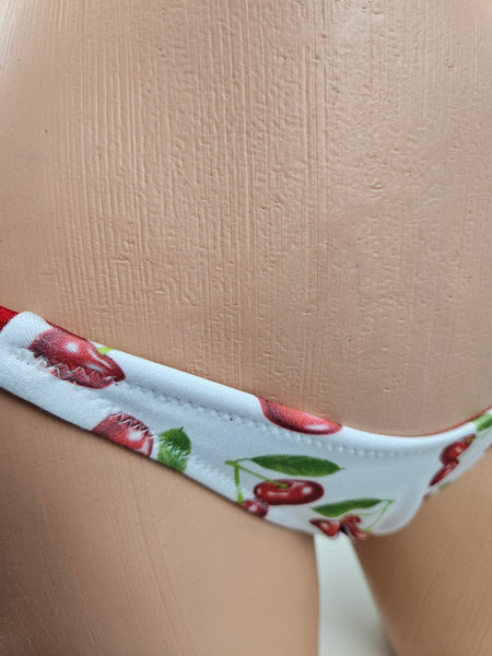 Cherry Print Double Strap Thong Bikini