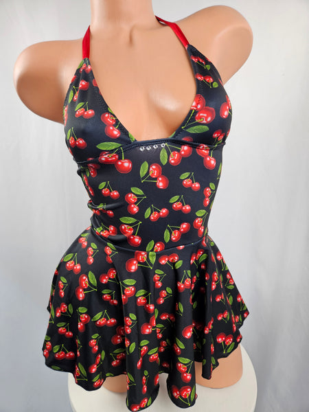 Cherry Print Baby Doll Mini Dress