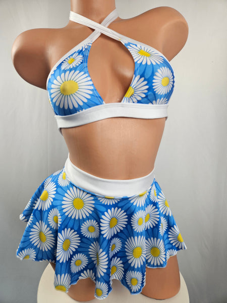 3 Piece Daisy Print Skirt Set