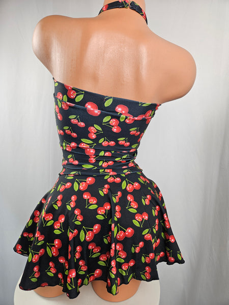 Cherry Print Strapless Mini Dress w/ Matching Choker