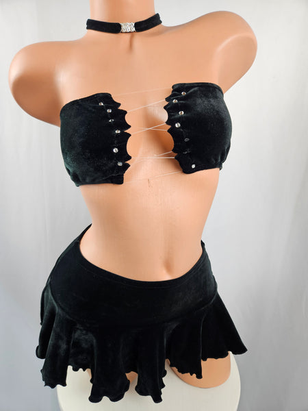Black Velvet Skirt Set