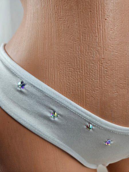 Low Cut Thong Bikini Outfit w/ Rhinestone Top