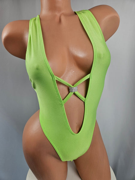 Neon Green Slim Cut Tie Back Romper