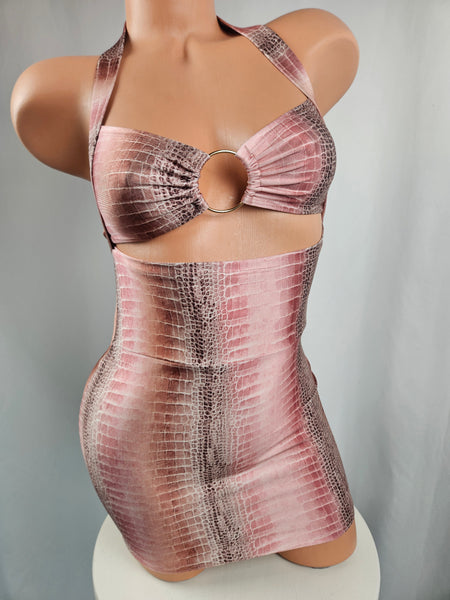 Snake Print High Waist Cut Out Mini Dress