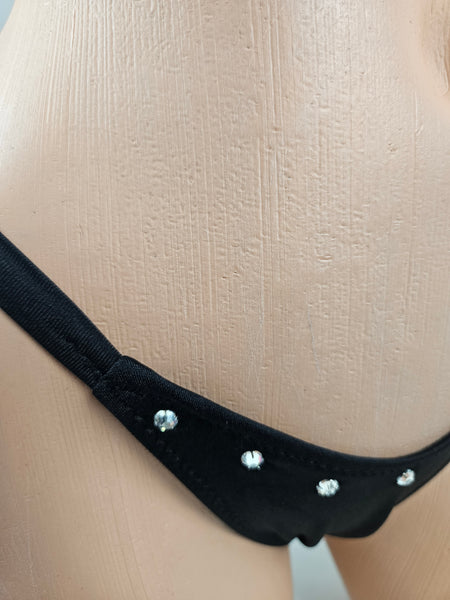 Black Thong Bikini w/ Rhinestone Cross Accent