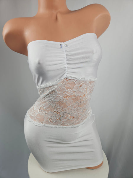 Strapless Mini Dress w/ Lace Panel