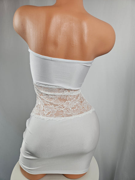 Strapless Mini Dress w/ Lace Panel