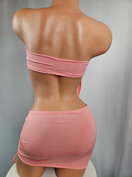 Drape Cowl Top Shirred Skirt Set