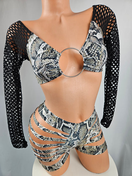 Snake Print Slash Short Set