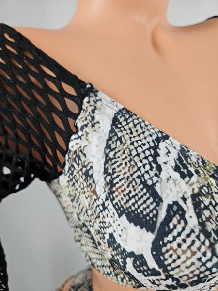 Snake Print Slash Short Set