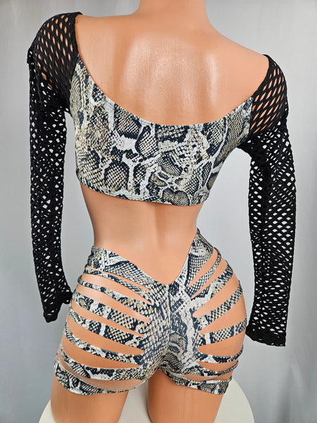 Snake Print Slash Short Set