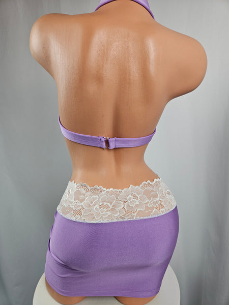 Lavender & White Lace Shirred Skirt Set