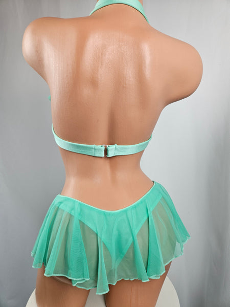 Mint Ruffle Thong Bikini