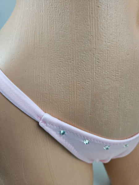 Baby Pink Thong Bikini w/ Rhinestone Bow
