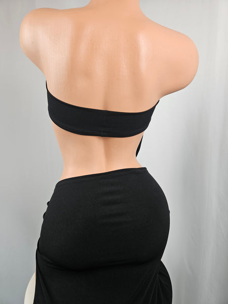 Black Long Skirt Set w/ Cowl Top
