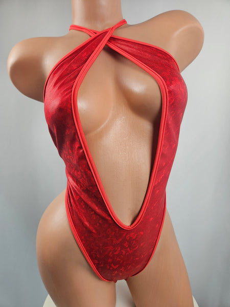 Holographic Red X Cross Monokini