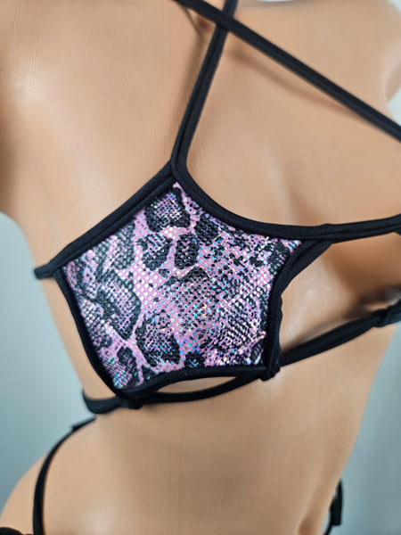 Metallic Animal Print Star Tie Side Bikini
