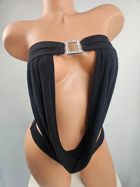 Black Cowl Drape Top Thong Bikini