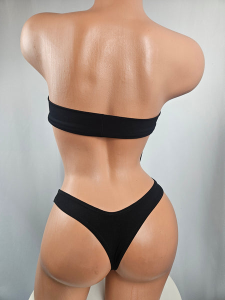 Black Cowl Drape Top Thong Bikini