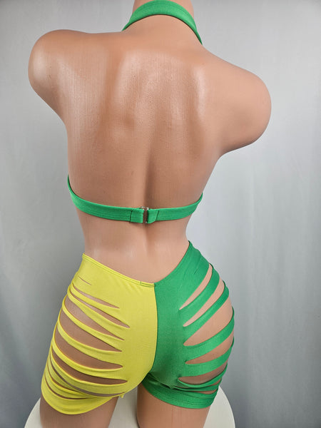 Green & Yellow Slash Short Set