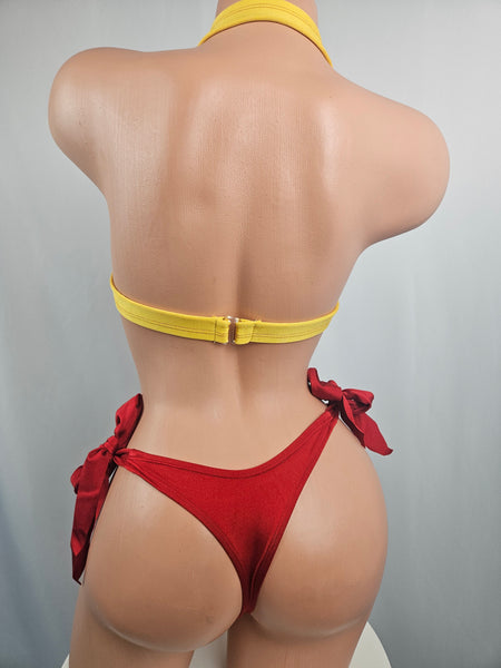 Red & Golden Yellow Tie Side Bikini