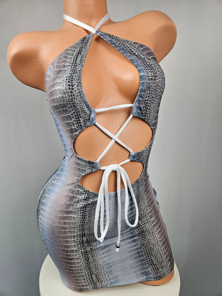 Snake Print Lace Up Mini Dress