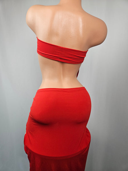 Red Long Skirt Set w/ Cowl Top SOLD AS IS