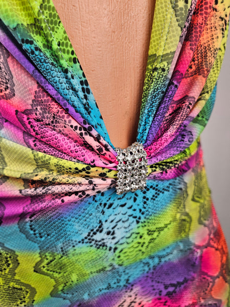 Snake Print Plunge Mini Dress