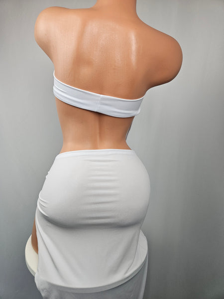 White Long Skirt Set w/ Cowl Top