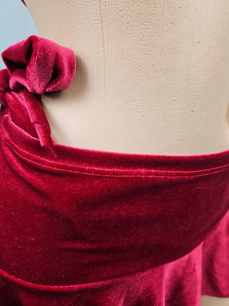 3 Piece Red Velvet Skirt Set