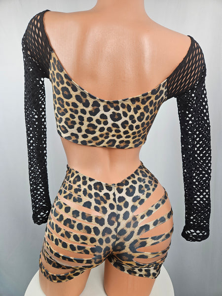 Animal Print Slash Short Set