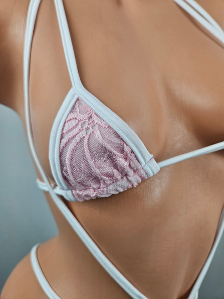 Pink Lace & White 2 Piece Micro Cage Set