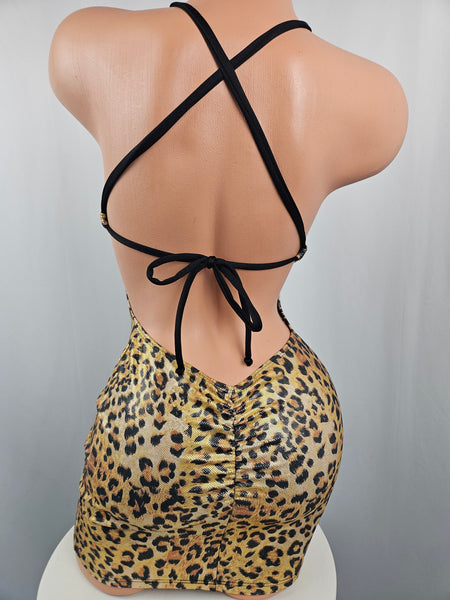 Animal Print Cross Back Halter Mini Dress
