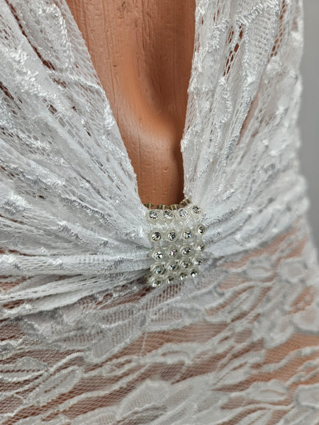White Lace Plunge Mini Dress
