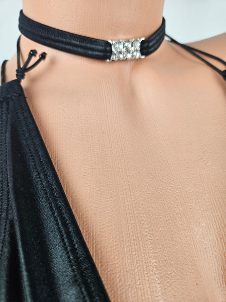 Black Wet Look String Back Monokini w/ Choker