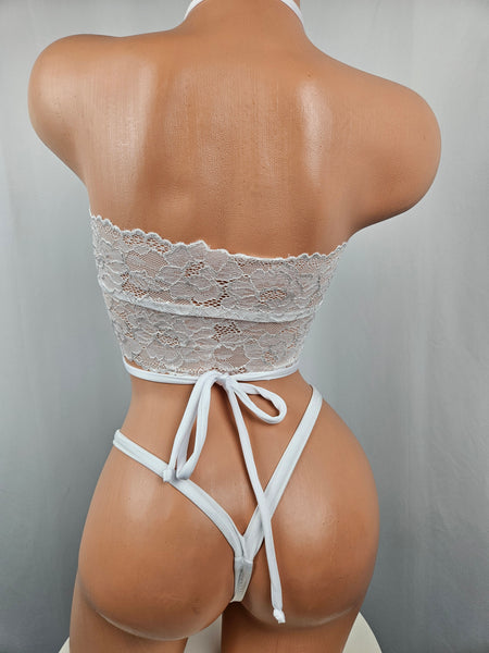 Drawstring Lace Top Thong Bikini