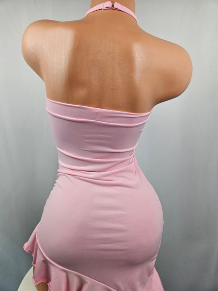 Baby Pink Strapless Mini Dress w/ Matching Choker