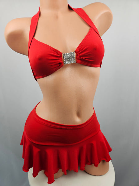 Red Ruffle Skirt Set