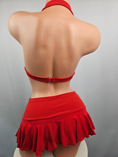 Red Ruffle Skirt Set