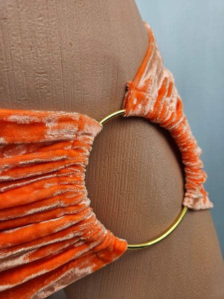 Orange Crushed Velvet Skirt Set