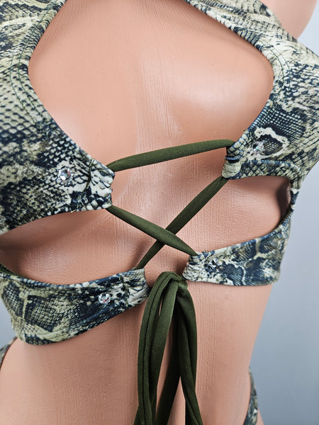 Snake Print Low Cut Thong Bikini