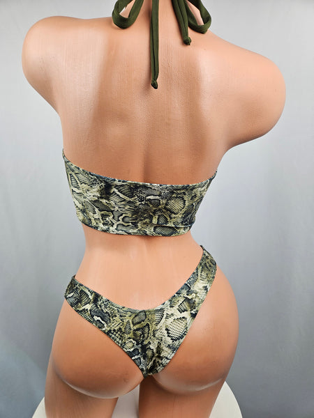Snake Print Low Cut Thong Bikini