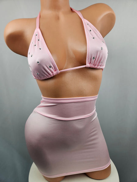 High Waist Baby Pink Skirt Set