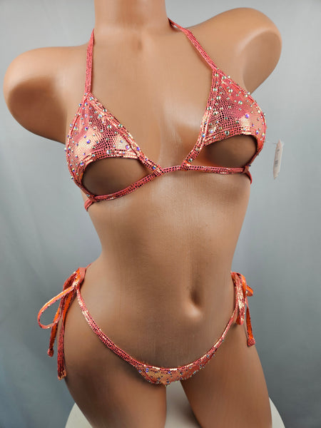 Candyland Crystal Tie Side Cut Out Top Thong Bikini