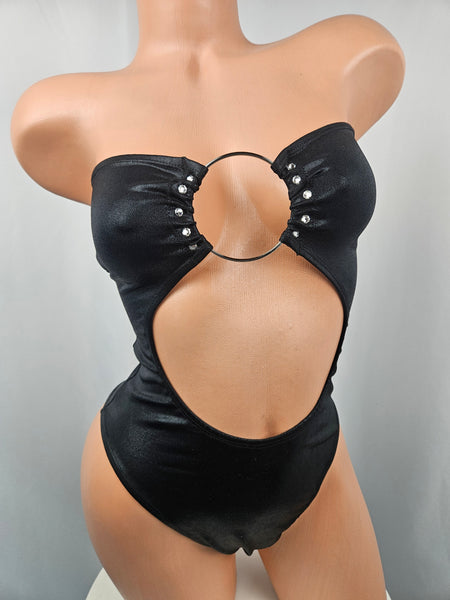 Strapless Black Wet Look Romper