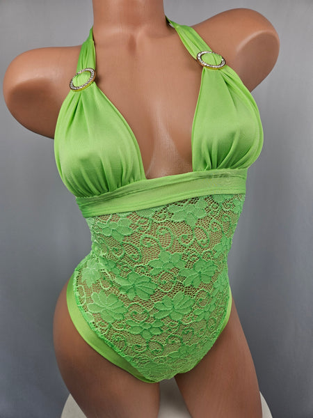Neon Green Lace Romper