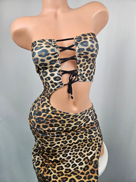 Animal Print Cut Out Gown